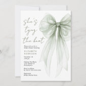 Sage Green Coquette Bow Wasserfarbe Brautparty Einladung (Vorderseite)
