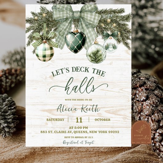 Sage Green Coquette Rustic Winter Bridal Shower Einladung