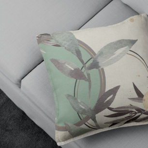 Sage Green & Cream Abstrakt Watercolor-Blätter Kissen
