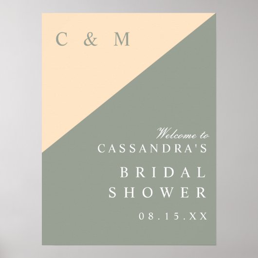 Sage Green Creme Brautparty Begrüßungszeichen Poster (Vorne)