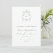 Sage Green Crest Monogram Classic Wedding Einladung (Stehend Vorderseite)