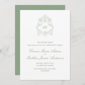 Sage Green Crest Monogram Classic Wedding Einladung (Vorne/Hinten)
