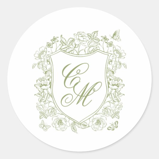Sage Green Crest Wedding Round Sticker (Vorderseite)