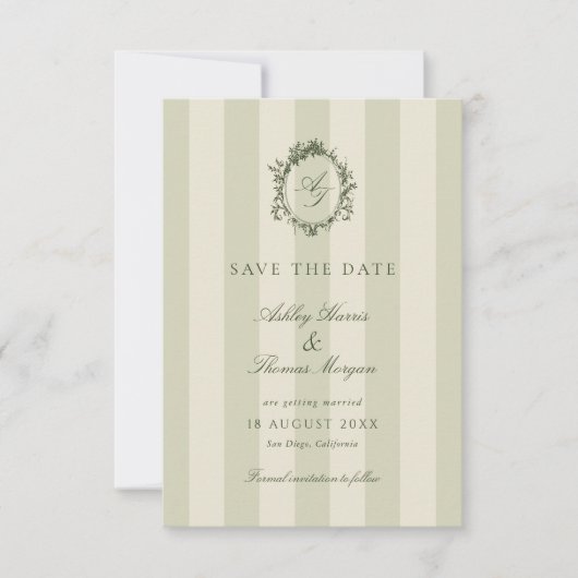 Sage Green Crest Wedding Save The Date (Vorderseite)
