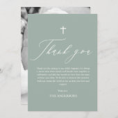 Sage Green Cross Boy Foto Taufe Danke Karte (Vorne/Hinten)