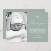 Sage Green Cross Boy Foto Taufe Danke Karte (Vorne/Hinten)