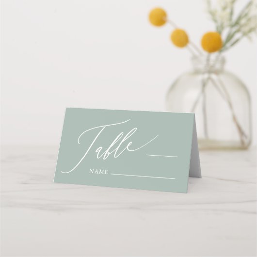 Sage Green Cross Boy Taufe geklappte Platzkarte (Vorderseite)