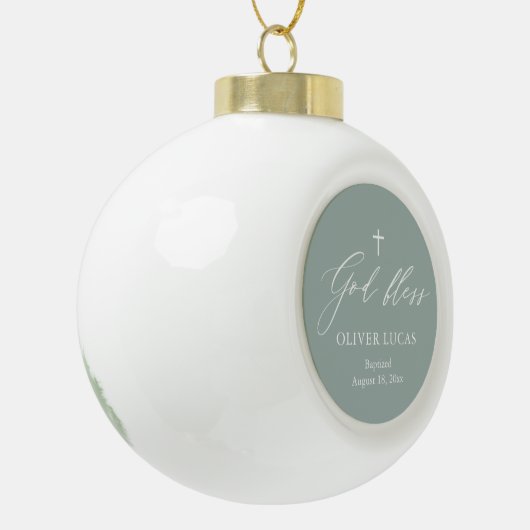 Sage Green Cross Boy Taufe Keramik Ball Ornament (Links)