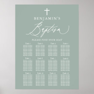 Sage Green Cross Boy Taufe Seating Chart Sign Poster