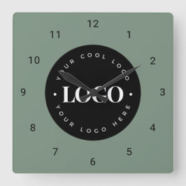 Sage Green Custom Logo Business Company Office Quadratische Wanduhr