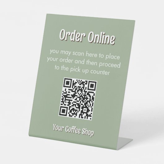 Sage Green Custom Modern Text Order QR Code Sign Sockelschild (Vorderseite)