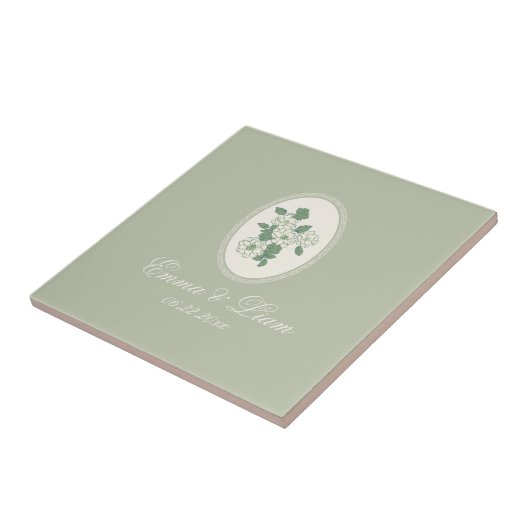 Sage Green Custom Wedding Ceramic Tile Fliese (Seite)