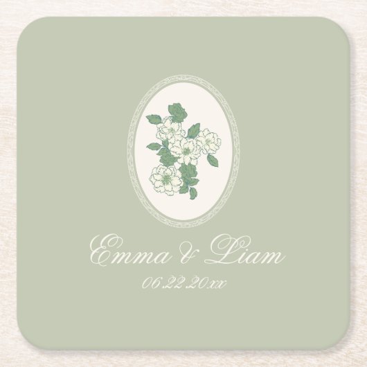 Sage Green Custom Wedding Paper Coasters Rechteckiger Pappuntersetzer (Vorderseite)
