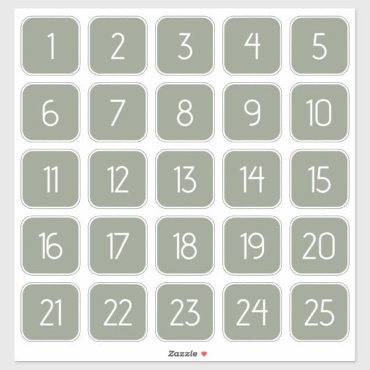 Sage Green Customizable Square Number Stickers  Aufkleber (Blatt)