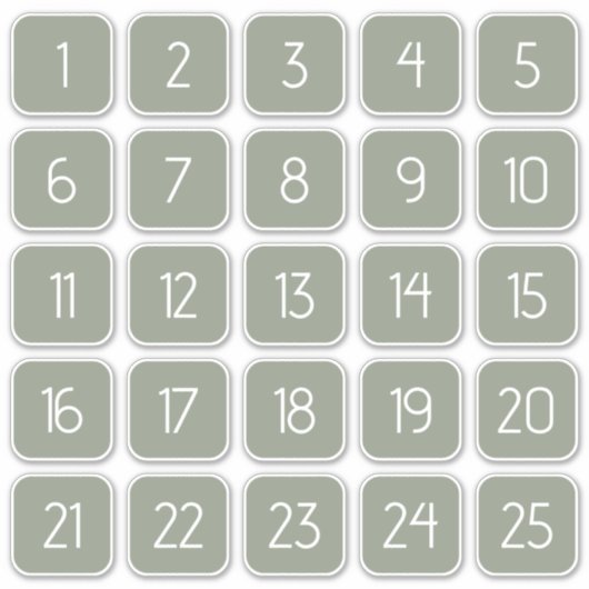 Sage Green Customizable Square Number Stickers  Aufkleber (Vorderseite)