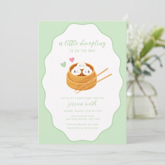 Sage Green Cute Asian Dumpling Baby Shower Einladung (Stehend Vorderseite)