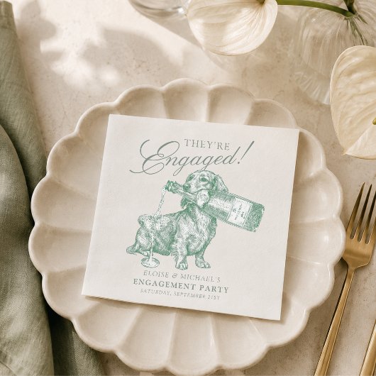 Sage Green Dachshund Champagner Verlobung Serviette
