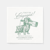 Sage Green Dachshund Champagner Verlobung Serviette (Vorderseite)