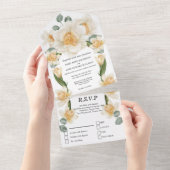 Sage green daffodil Frühjahr Blume Hochzeit All In One Einladung (Abreißen)