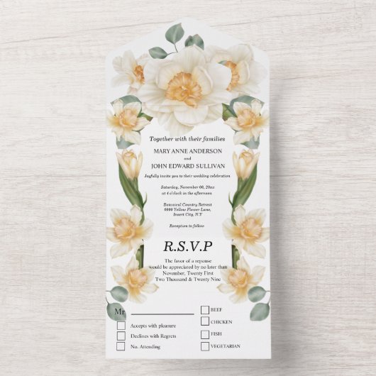 Sage green daffodil Frühjahr Blume Hochzeit All In One Einladung (Innen Boden)