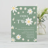 Sage Green Daisy 2. Geburtstag 2 Einladung (Stehend Vorderseite)