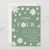 Sage Green Daisy 4. 4. Geburtstag Einladung (Vorderseite)