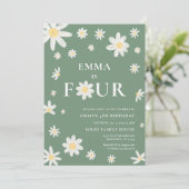 Sage Green Daisy 4. 4. Geburtstag Einladung (Stehend Vorderseite)