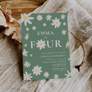Sage Green Daisy 4. 4. Geburtstag Einladung