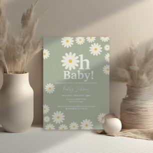 Sage Green Daisy Bohemisch Girl Baby Dusche Einladung
