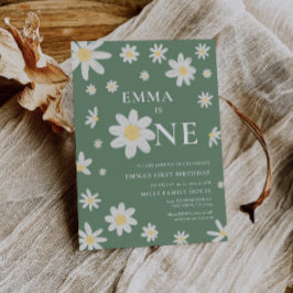 Sage Green Daisy Einladung 1. Geburtstag