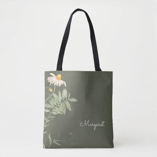 Sage Green Daisy Floral Minimal Tasche (Vorderseite)