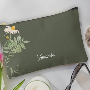 Sage Green Daisy Floral Minimal Zubehörtasche