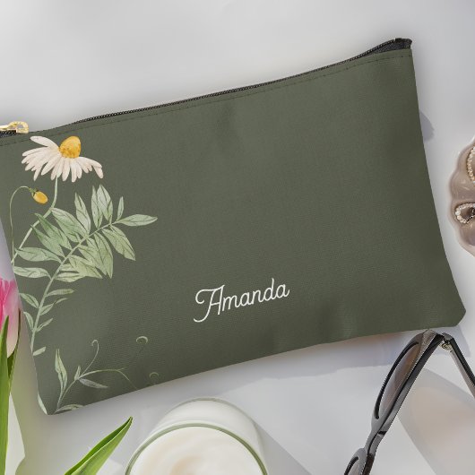 Sage Green Daisy Floral Minimal Zubehörtasche