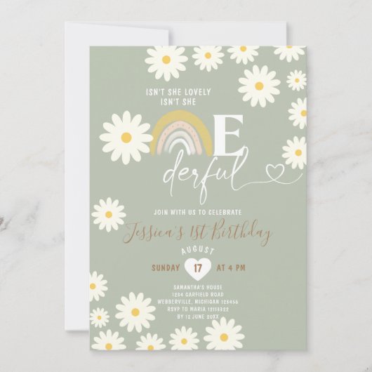 Sage Green Daisy ist nicht ihr einfühlsamer Geburt Einladung (Vorderseite)