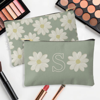 Sage Green Daisy Mit Monogramm Accessory Pouch Zubehörtasche