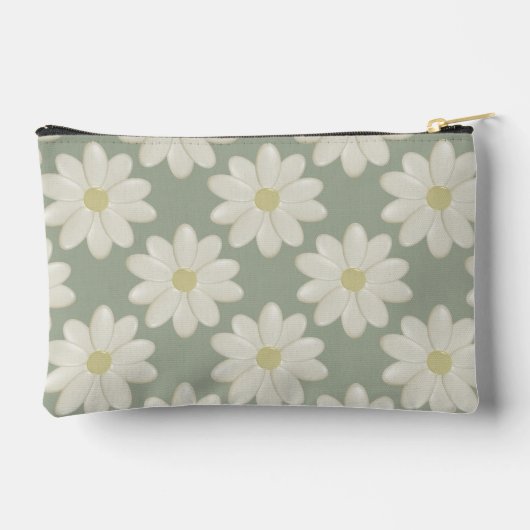 Sage Green Daisy Mit Monogramm Accessory Pouch Zubehörtasche (Rückseite)