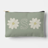 Sage Green Daisy Mit Monogramm Accessory Pouch Zubehörtasche (Vorderseite)