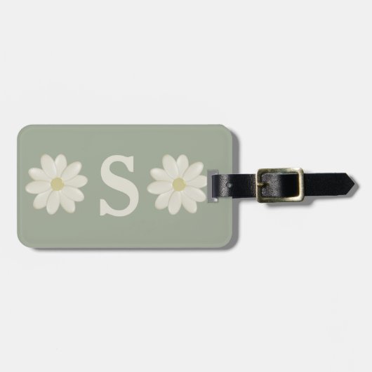 Sage Green Daisy Mit Monogramm Gepäckmarke Gepäckanhänger (Vorderseite horizontal)