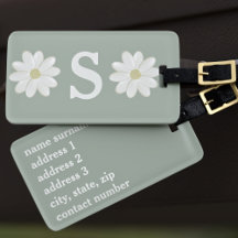 Sage Green Daisy Mit Monogramm Gepäckmarke
