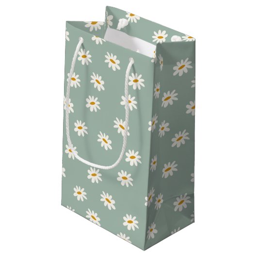 Sage Green Daisy Pattern Kleine Geschenktüte (Rückseite Schrägansicht)