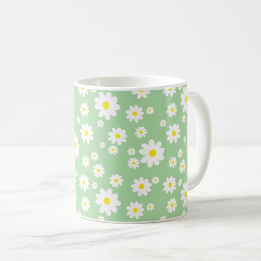 Sage Green Daisy Pattern Spring Coffee Tasse (VorderseiteRechts)