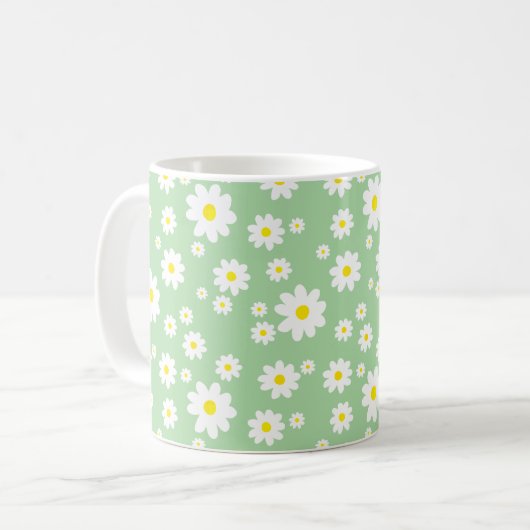 Sage Green Daisy Pattern Spring Coffee Tasse (Vorderseite Links)