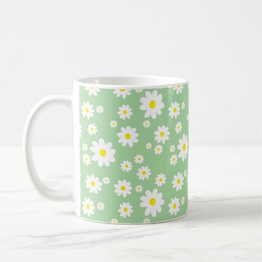 Sage Green Daisy Pattern Spring Coffee Tasse (Links)