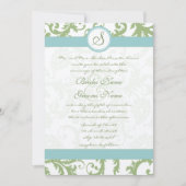 Sage Green Damask und Aqua Damask Wedite Einladung (Vorderseite)