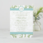 Sage Green Damask und Aqua Damask Wedite Einladung (Stehend Vorderseite)