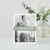 Sage Green Dann und Jetzt Foto Collage Abschluss Postkarte (Stehend Vorderseite)