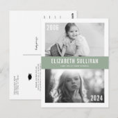 Sage Green Dann und Jetzt Foto Collage Abschluss Postkarte (Vorne/Hinten)