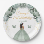 Sage Green Dark Skin Princess Birthday Party Pappteller (Vorderseite)