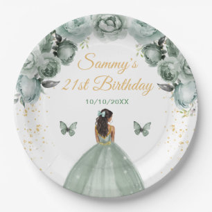 Sage Green Dark Skin Princess Birthday Party Pappteller