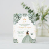 Sage Green Dark Skin Princess Birthday Party Postkarte (Stehend Vorderseite)